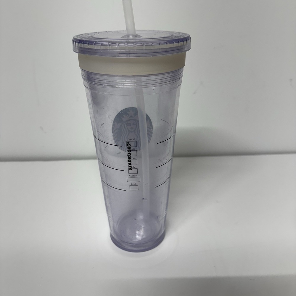 Starbucks 24 oz Clear Cup Tumbler Green Siren Logo With Lid Straw Double Walled